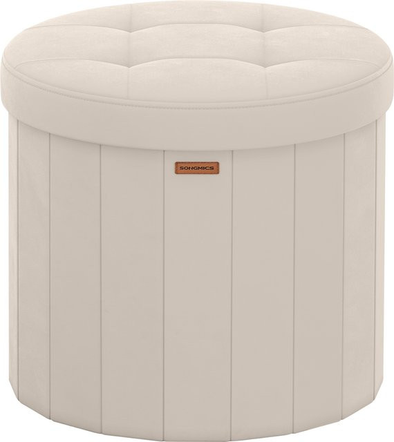 SONGMICS MAZIE Kollektion Sitzhocker rund in Beige mit Stauraum und abnehmbarem Deckel - Bild 1