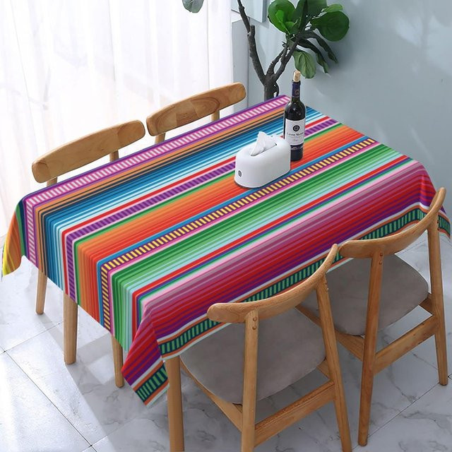 Wasserdichte rechteckige Tischdecke von JINGYUE Pet mit mexikanischem Streifenmuster in Grau und Multicolour, B/T: 140 x 90 cm - Bild 1