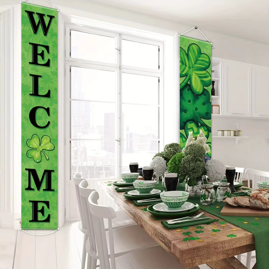 VIKAMA St. Patrick's Day Türbanner mit irischem Kleeblatt-Design, grün, Textil, Höhe: 180 cm, Breite: 30 cm - Bild 3