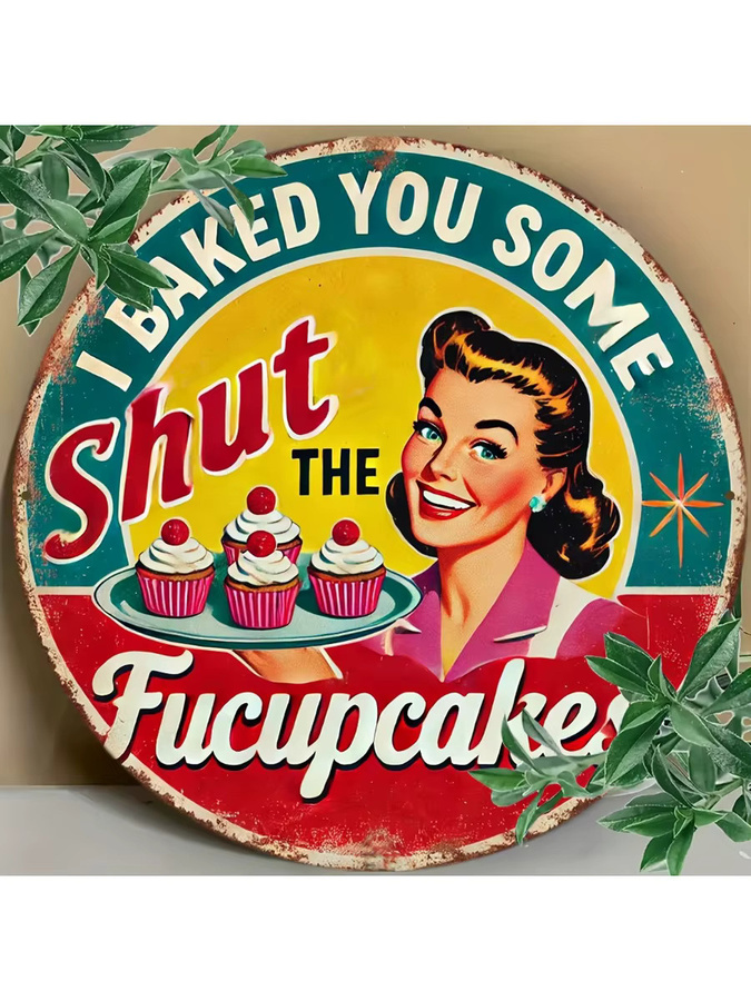 Vintage Küchenschild Potdemiel I Baked You Some Shut The Fuccupcakes aus Metall, B/H: 20,3 x 20,3 cm, Mehrfarbig - Bild 6
