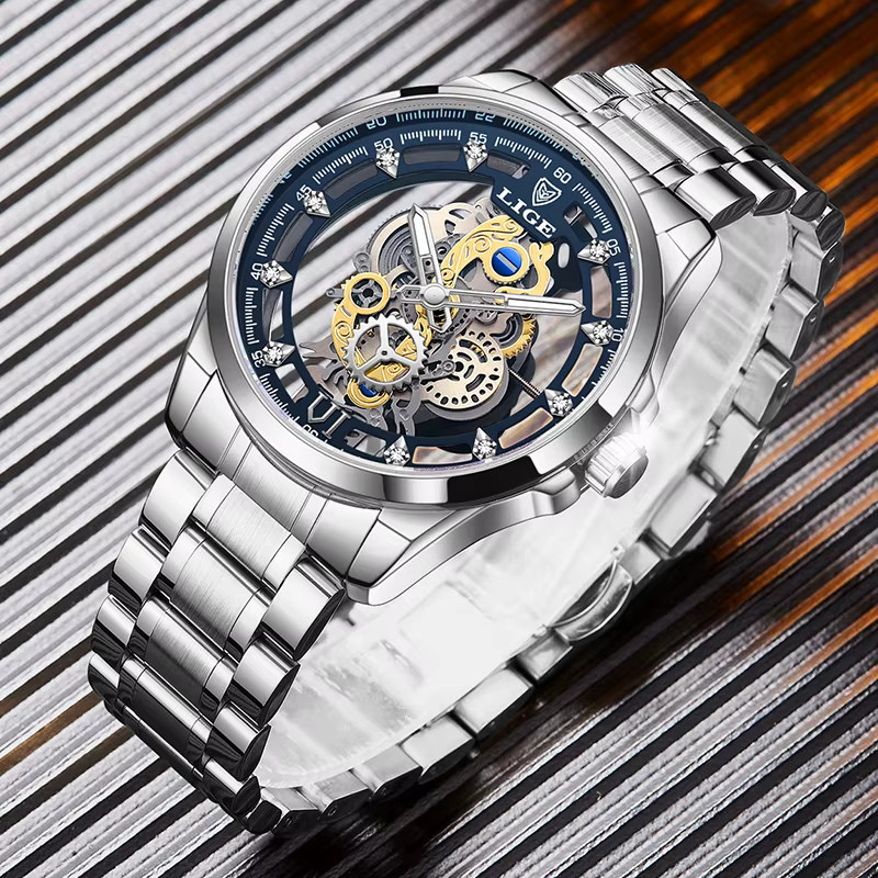 LIGE Armbanduhr Quarz, Edelstahl, Blau, Herren - Bild 2