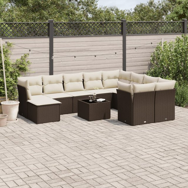 vidaXL 11-tlg. Garten-Sofagarnitur aus Polyrattan mit Kissen in Braun - Bild 3