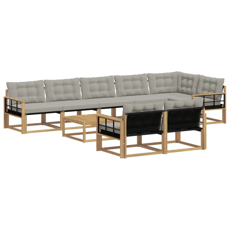 vidaXL Outdoor-Sofagarnitur aus Akazienholz in L-Form, 9-teiliges Set mit Textilene-Bezug und Polstern, Weiß-Hellgrau, B/T/H: 79 x 79 x 37 cm - Bild 2