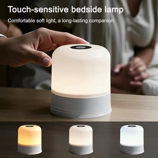 Dimmbares LED-Nachtlicht von ggbingo mit Touch-Steuerung, wiederaufladbare weiße Tischlampe im minimalistischen Zylinder-Design für das Schlafzimmer - Bild 1