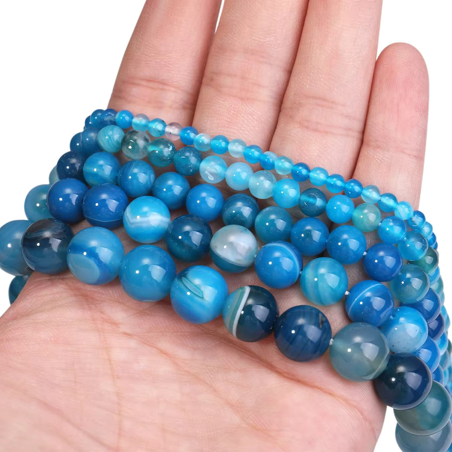 SANSWL Achat Perlen, blau gestreift, rund, 4-12 mm, Unisex - Bild 5
