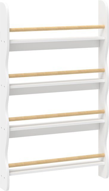 Aosom AIYAPLAY Montessori Bücherregal für Kinder, weißes Wandregal mit 4 Fächern und Kippschutz, B: 60 cm, T: 10 cm, H: 98 cm - Bild 1