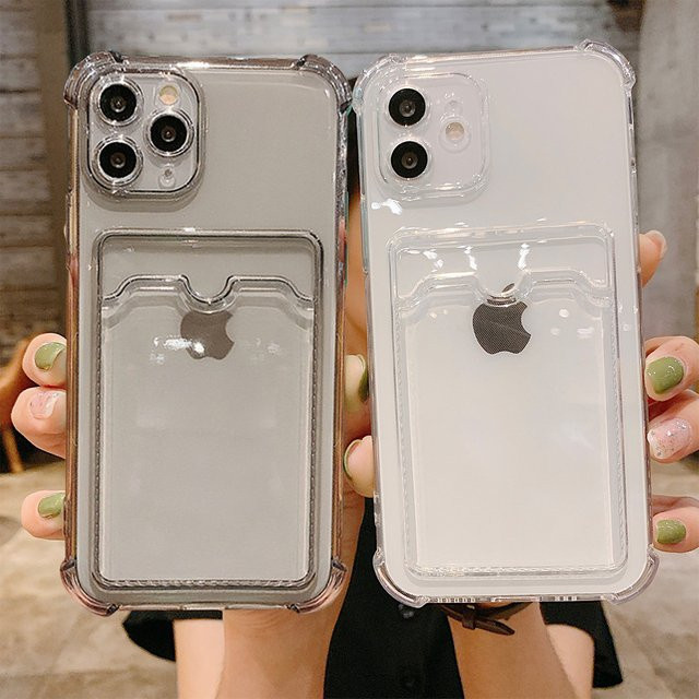 Stoßfeste TPU-Schutzhülle mit Kartenfach für Apple iPhone 11 12 13 14 15 Pro Max XR XS in Transparent und Purple - Bild 1