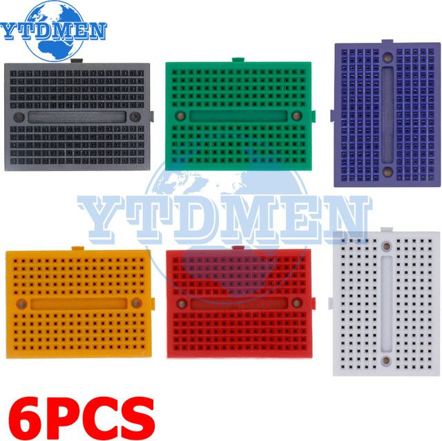 YTDMEN 6er Set Mini Breadboards SYB-170 mit 170 Tie Points, lötfrei, Multicolor, für Arduino Prototyping - Bild 1