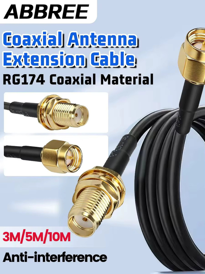 ABBREE RG174 SMA Stecker auf Buchse Koaxial-Verlängerungskabel für WLAN-Antennen, RF-Koax-Pigtail Adapter in Schwarz - Bild 7
