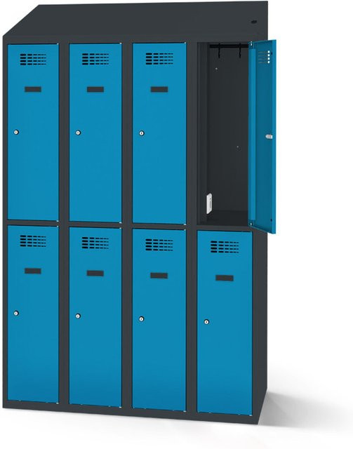 rotstahl Garderobenspind mit 8 Türen und Ladefunktion, blau mit anthrazitgrauem Korpus, B: 120 cm, H: 200 cm - Bild 1