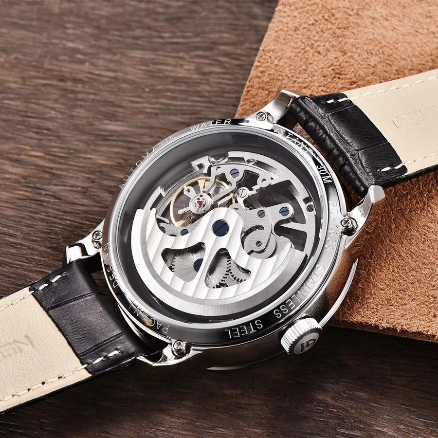 PAGANI DESIGN Armbanduhr, Automatik, Edelstahl, Leder, Schwarz, Herren - Bild 6
