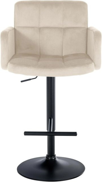 DELUKE 2er Set Barhocker SUTUN aus Samt in Creme und Schwarz, höhenverstellbare Barstühle mit Lehne und 360 Grad Drehbarkeit, B/T/H: 60 x 56 x 93 cm - Bild 1