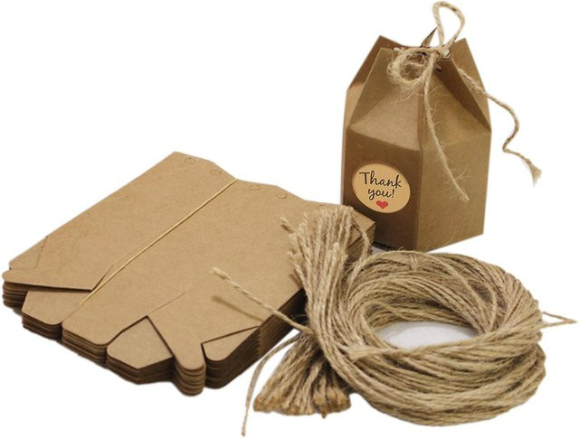 50 Stück Sechseckige Geschenkboxen aus Kraftpapier von OutsideWorld in Beige für Hochzeiten, Geburtstage oder Babypartys - Bild 1