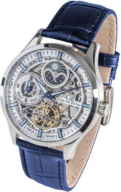 Carl von Zeyten Herrenuhr Automatik, Edelstahl, 44 mm, Leder, Silber - Bild 1
