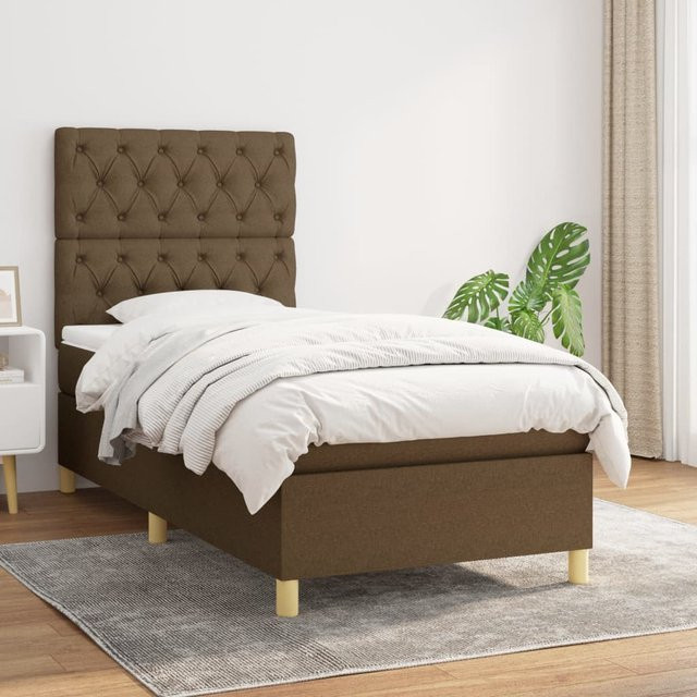 vidaXL Boxspringbett mit Matratze in Braun aus Stoff, B/T/H: 80 x 200 x 128 cm - Bild 2