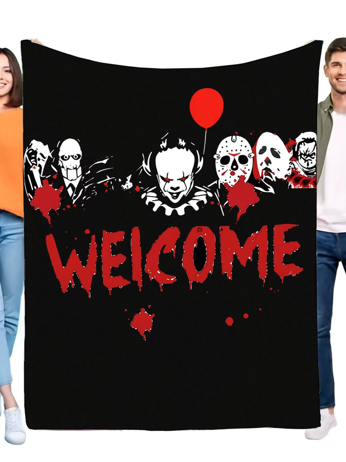 WEICOME Horror Decke in Schwarz mit rotem Schriftzug und Blutspritzern - Bild 2