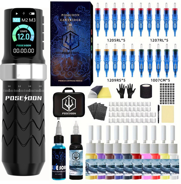 POSEIDON Tattoo Kit, Tattoo Stift, Tattoo Maschine, Netzteil, Tattoo Gun - Bild 1