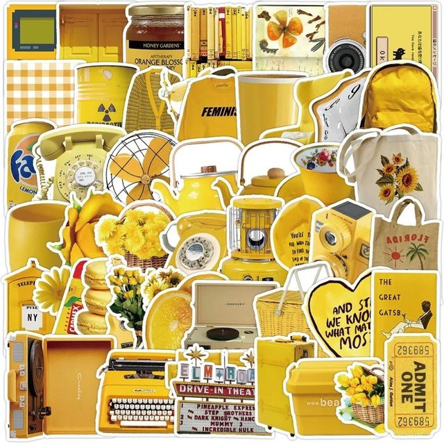 50 Stück Gelbe Vintage-Aufkleber im Retro-Stil von Anime Worlds Store für Laptop, Gepäck und DIY-Dekoration - Bild 1