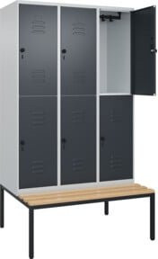 C+P Doppelstock-Spind Classic PLUS Sitzbank mit 3 Abteilen, Buche-Hartholz, B/T/H: 212,0 x 120,0 x 81,5 cm - Bild 1