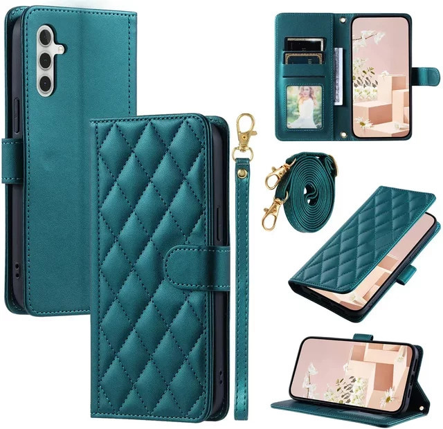 Samsung Lanyard Flip Leder Book Case Wallet Cover für Galaxy A15 A14 A16 A17 A23 A24 A26 A33 A34 A35 A36 A53 A55 A56 A73 in Schwarz - Bild 1