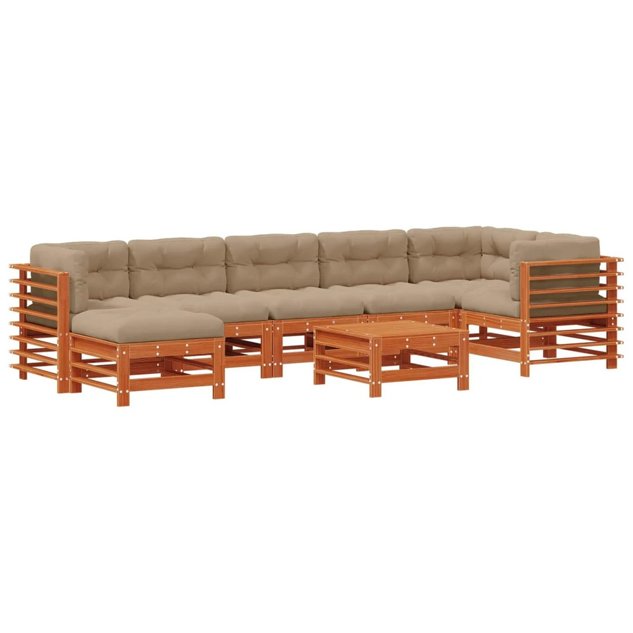 vidaXL Garten-Lounge-Set aus massivem Kiefernholz in Wachsbraun mit 8 Teilen und wetterfesten Kissen im L-Shape Design - Bild 2