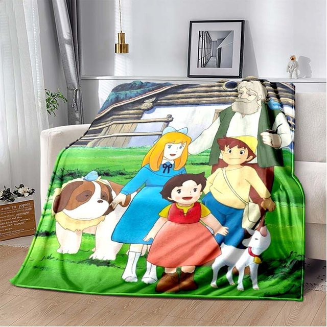 Heidi Mädchen der Alpen Anime Flanell Überwurf, weiche und warme Fleece-Bettdecke für Kinder, Mehrfarbig, B/B: 130 x 150 cm - Bild 1