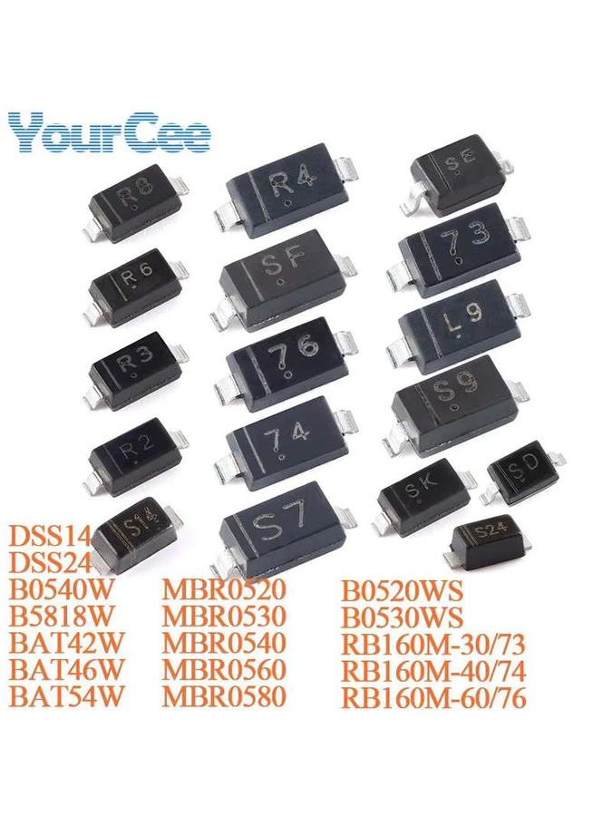 50 Stück Schottky-Diodenchips MBR0580 MBR0560 MBR0540 MBR0530 MBR0520 B0540W SOD-123 B0530WS B0520WS SOD-323 in Schwarz - Bild 3