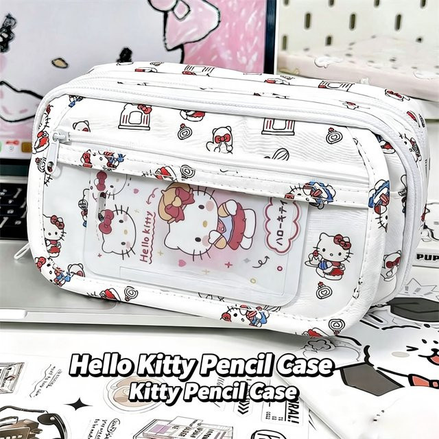 Sanrio Hello Kitty Federmäppchen in Weiß mit Reißverschluss und Cartoon-Print für Studenten - Bild 1