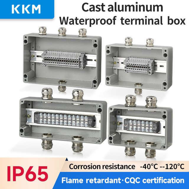 Wasserdichter Verkabelungsklemmenkasten aus Aluminiumguss mit Kabelverschraubungen in Grau - Bild 1