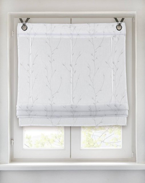 Pocoline Bändchenrollo Barbara grau floral semi-transparent B: 40 cm, L: 170 cm - Bild 1