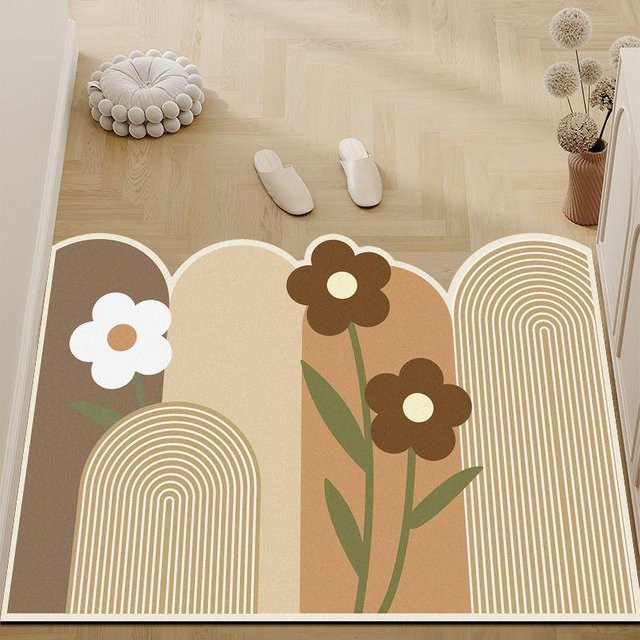 Wasserabsorbierende Kieselalgen-Schlammmatte mit Blumenmuster, schnelltrocknend und rutschfest, B/B: 50 x 80 cm, Mehrfarbig - Bild 1