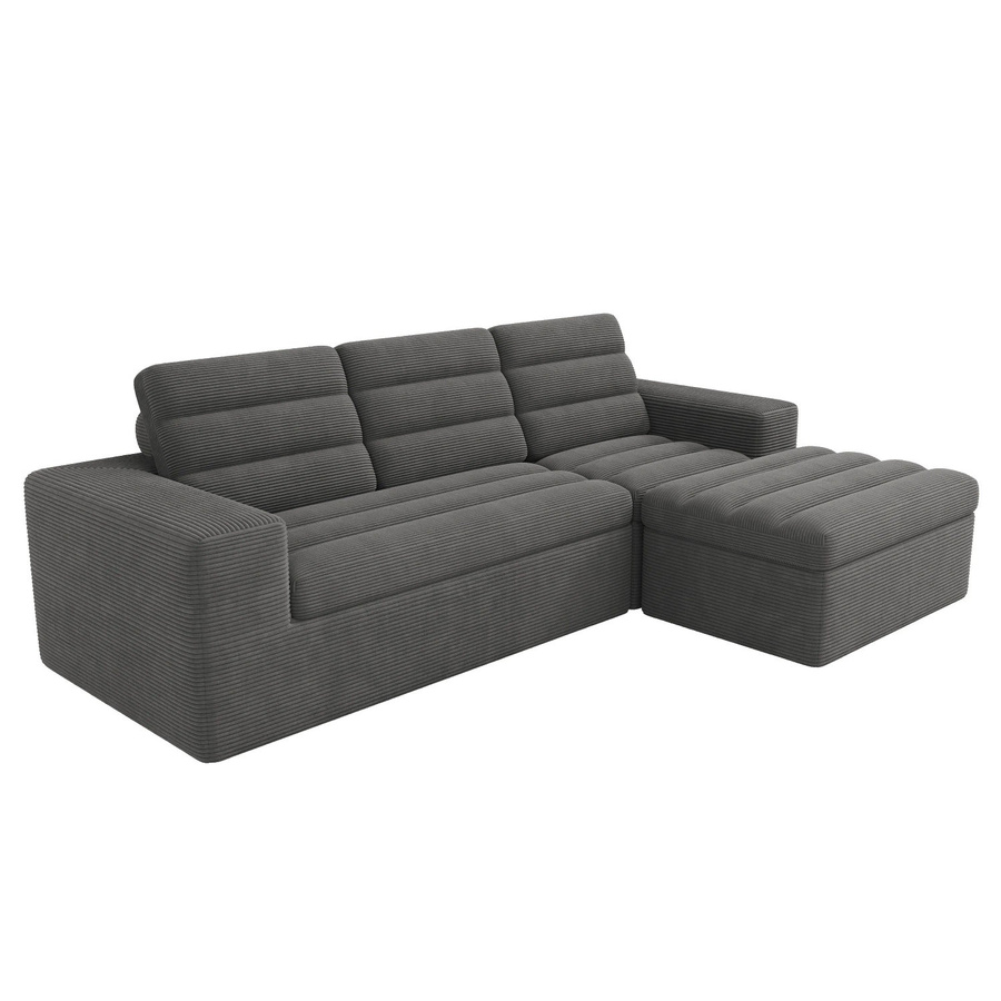 Merax Cloud L-Form Sofa aus Cord mit passendem Ottoman in Dunkelgrau, B/T/H: 253 x 161 x 89 cm - Bild 2