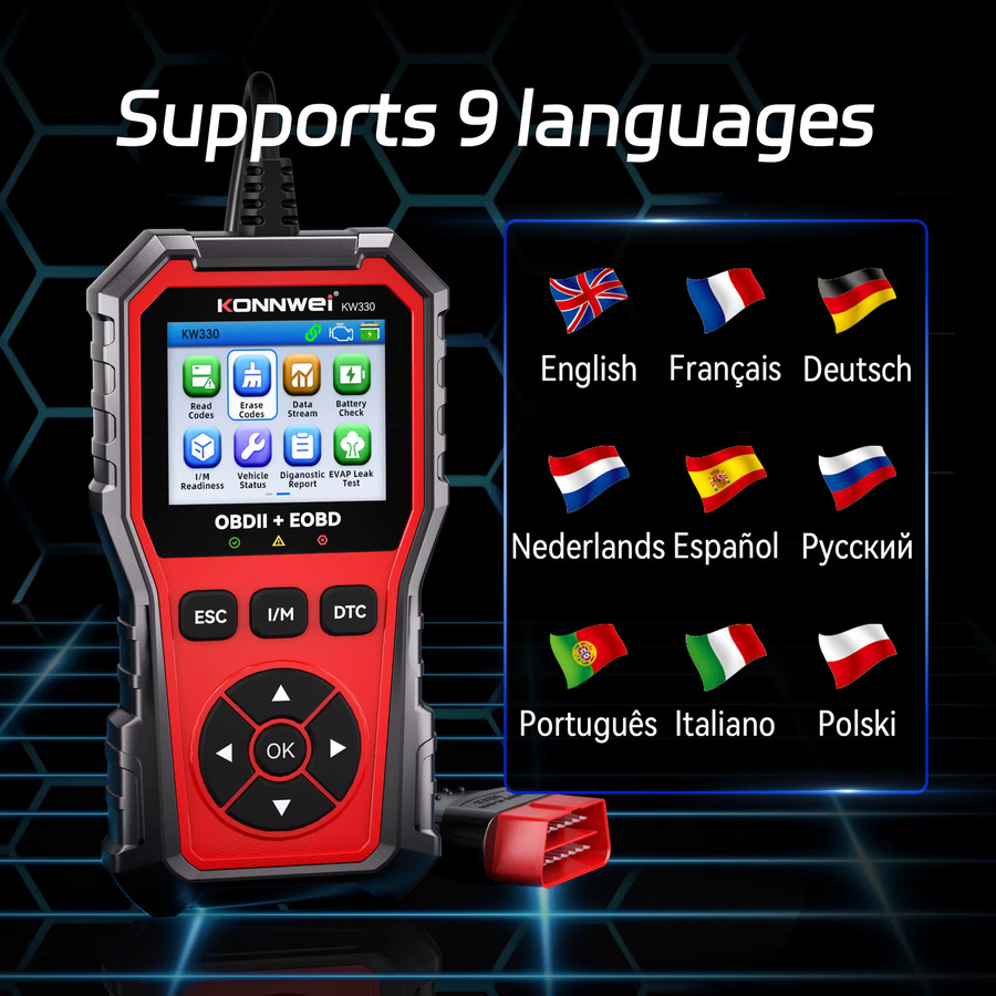 KONNWEI KW330 OBD2 Scanner Auto-Diagnosegerät in Rot zur Fehlercode-Auslesung und Batterieprüfung - Bild 6