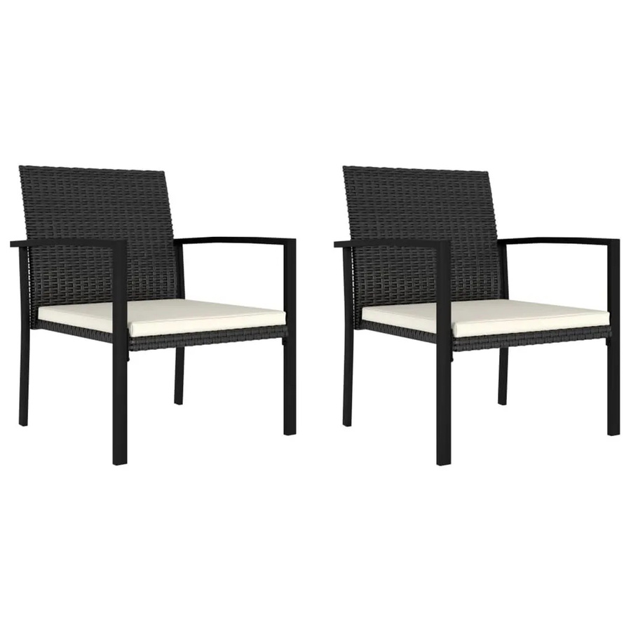Furnicato Garten Essstuhl Set aus PE-Rattan und Stahl in Schwarz mit cremeweißen Kissen, B/T/H: 53 x 58,5 x 83 cm - Bild 2