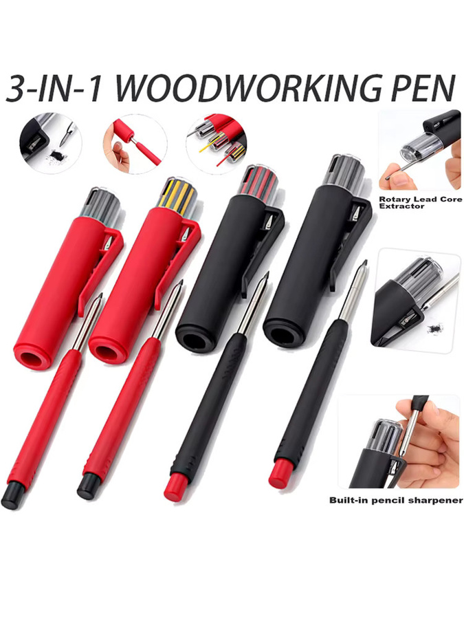 MROOFUL 3-in-1 Holzbearbeitungs-Bleistiftset mit 2,8 mm Graphit-Nachfüllminen und Tieflochmarkierungswerkzeug in Rot und Schwarz für Profis, Zimmerleute und Architekten - Bild 7