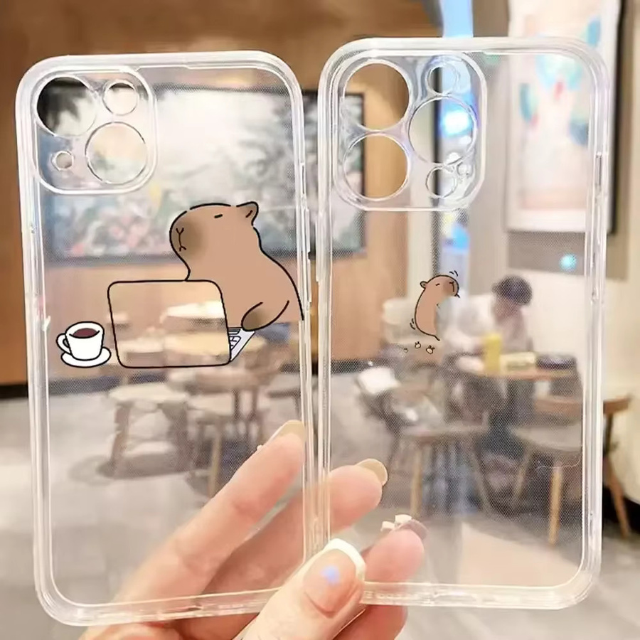 Capybara Cartoon Paar Handyhülle für iPhone 11 bis 17 Pro Max, transparente Silikon-Schutzhülle - Bild 2