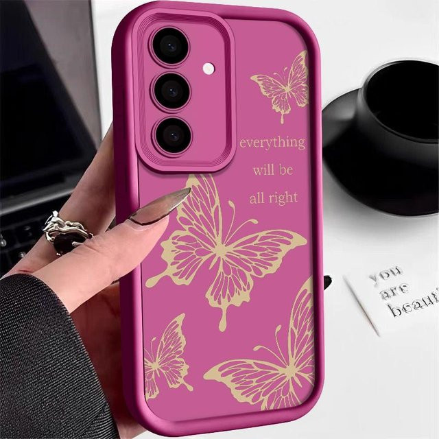 Stoßfeste Silikon Handyhülle mit Schmetterlings-Print für Samsung Galaxy Modelle in Heißrosa - Bild 1