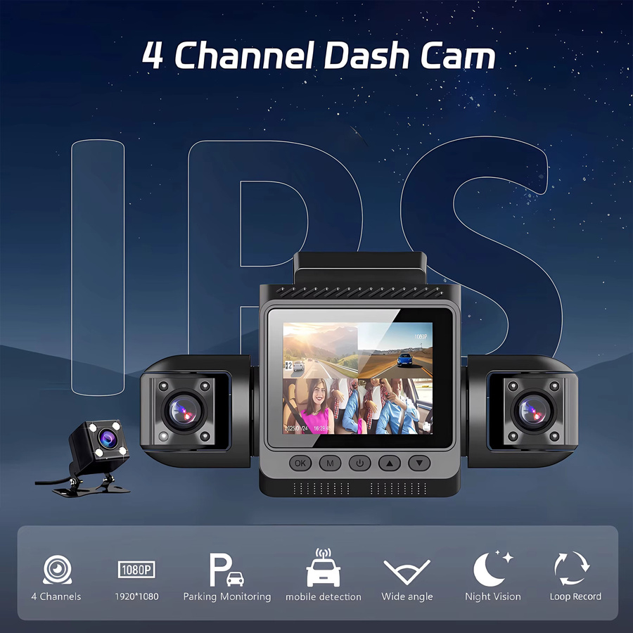 USEEBEE 4-Kamera-Dashcam mit WLAN, 1080P Full HD Videorekorder für Front- und Rückansicht, 360 Grad Sicht und Nachtsicht, Schwarz - Bild 2