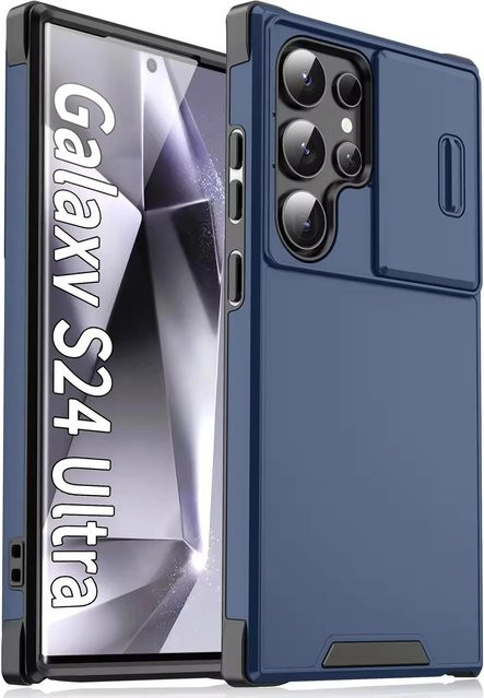 Samsung Galaxy S26 S25 S24 S23 S22 Ultra Plus FE Schutzhülle mit Fenster-Schiebe-Kamera und Anti-Fingerabdruck-Funktion in Schwarz und Blau - Bild 1