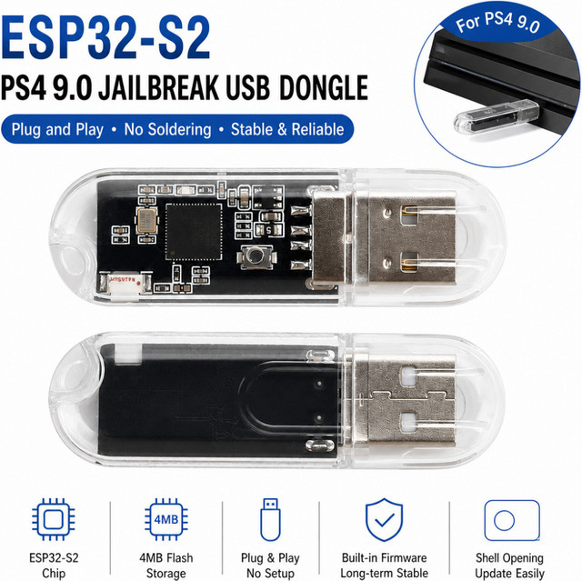Gaqqee ESP32-S2 Entwicklungsboard mit USB-C Anschluss und Kompatibilität für PS4 9.0 Modded Firmware in Transparent - Bild 1