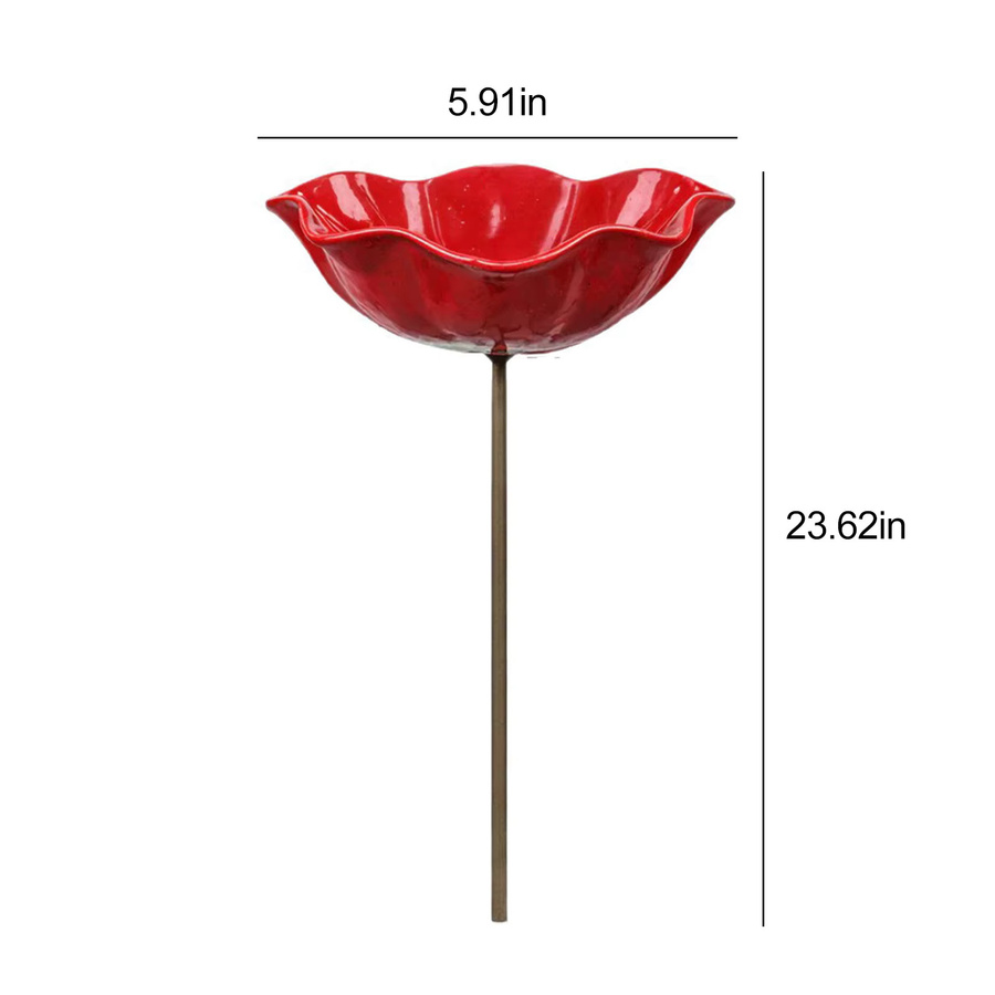 ALLOET Vogelbad aus Metall mit Blumendesign und Schmetterlings-Motiv in Rot als Gartenstecker für Bienen und Vögel - Bild 4
