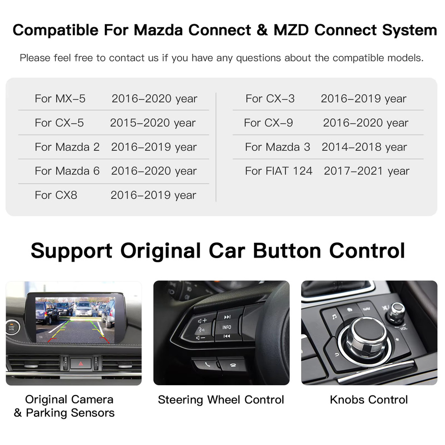 CARABC USB-C CarPlay und Android Auto Adapter zur Nachrüstung für Mazda 2 3 6 CX3 CX5 CX8 CX9 MX5 in Schwarz - Bild 5