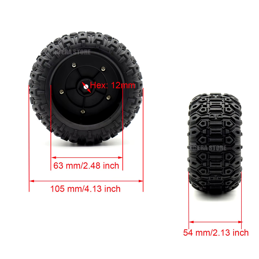 RC ERA RC-Car-Räder und Reifen, 4-teiliges Set, 105 mm Außendurchmesser, 12 mm Sechskant - Bild 2