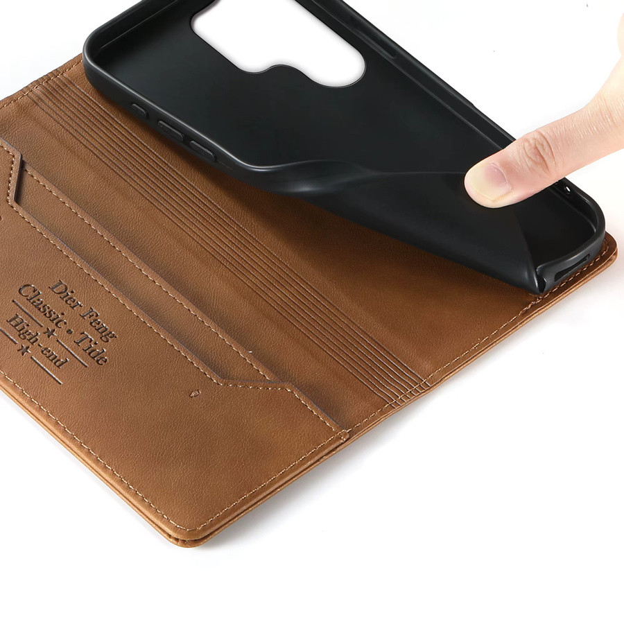Business Lederhülle für Samsung Galaxy S26 Ultra S25 S24 Plus S23 S22 FE A17 A37 A57 A27 A16 A26 A36 A56 mit RFID-Schutz und Brieftaschenfunktion in Braun - Bild 1