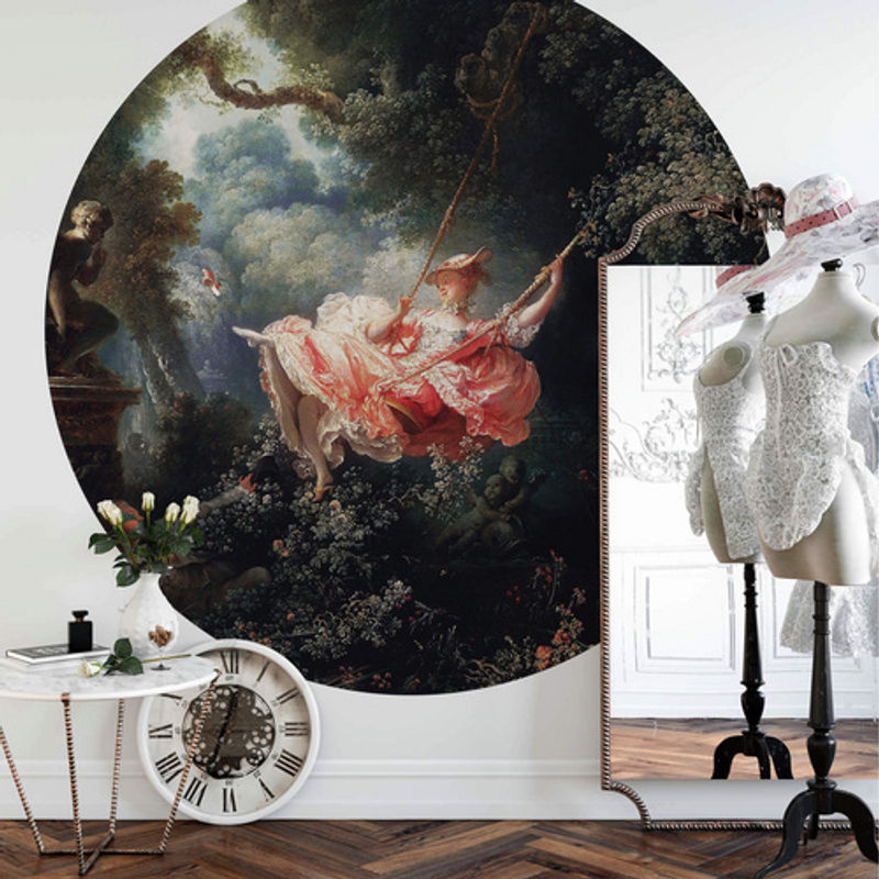K&L Wall Art Runde Vliestapete Fragonard Kunstdruck Die Schaukel, mehrfarbig, matt, B: 153 cm, H: 140 cm - Bild 2