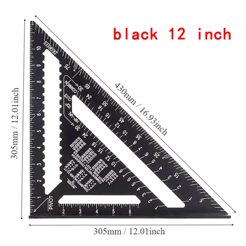 Präzises Dreiecksmessgerät aus Aluminiumlegierung für die Holzbearbeitung, schwarzes Winkellineal mit metrischer und imperialer Skala - Bild 4