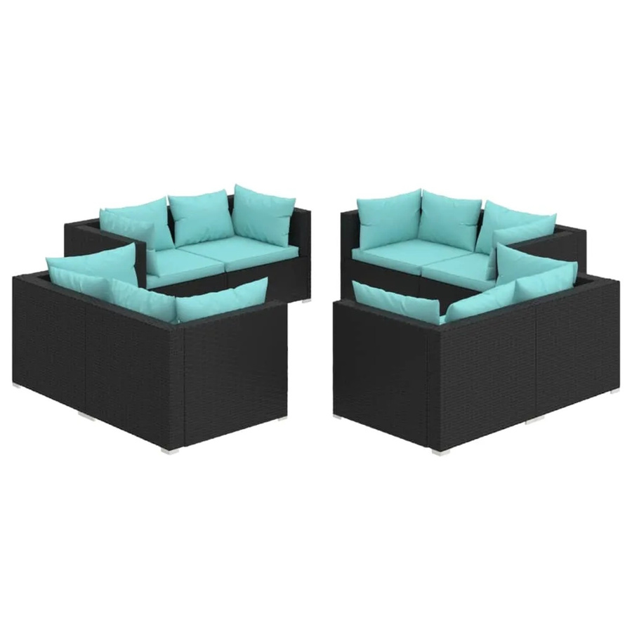 vidaXL 8-tlg Garten-Lounge-Set L-Form aus Poly-Rattan in Schwarz mit Kissen und Armlehnen - Bild 2