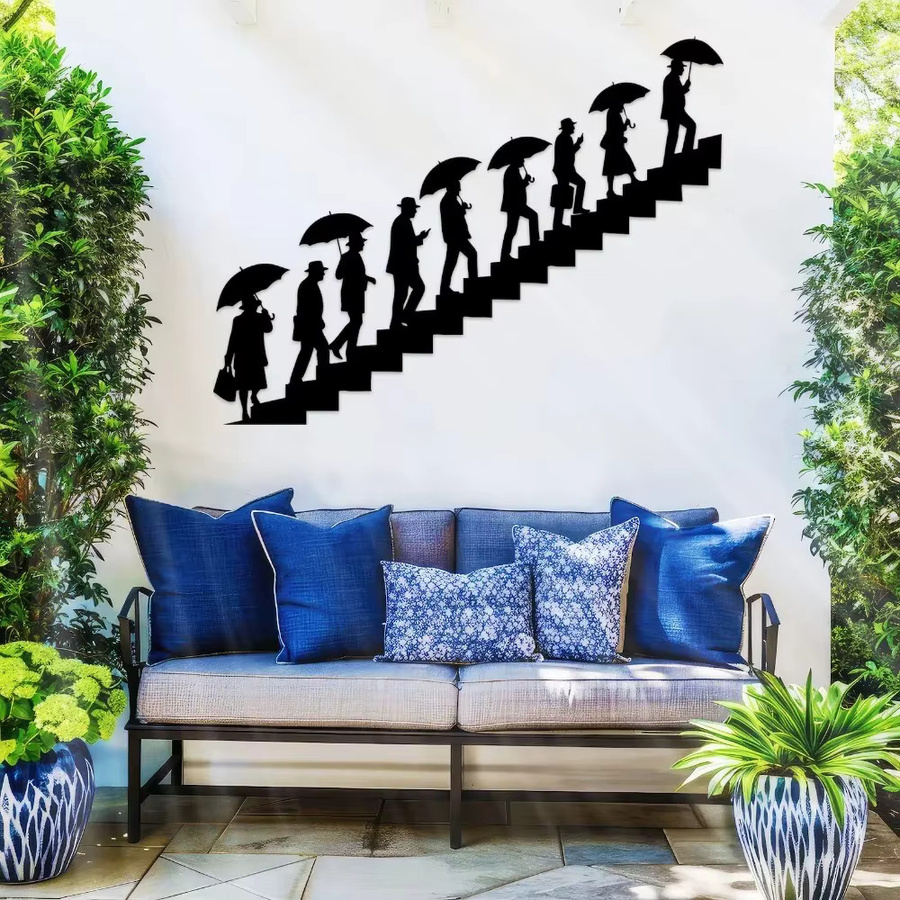 CIFBUY Wanddekoration aus Metall mit Regenschirm-Silhouetten in Schwarz, moderne abstrakte Kunst für Flur und Treppenhaus - Bild 3