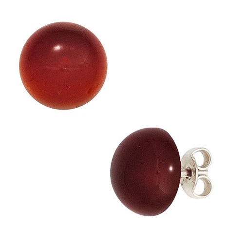Colfem Ohrstecker rund, 925 Sterling Silber, 2 Carneole rot, Unisex - Bild 1