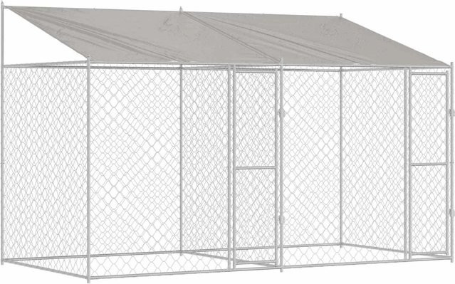 vidaXL Hundekäfig mit Dach in Silber aus Stahl und PE, wetterfest, B/T/H: 400 x 200 x 256 cm - Bild 1